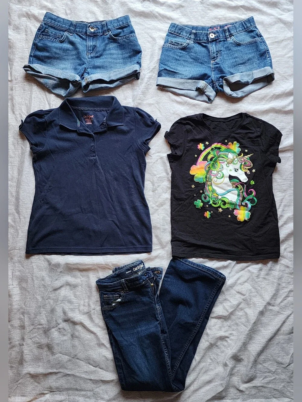 Girls Clothes Mixed Lot Size 10, 2 Pairs Of Jean Shorts, Jean Pants, Graphic Tee
